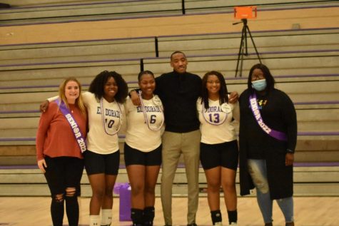 Seniors get acknowledged before the Varsity Volleyball game on Tuesday for Senior Night.