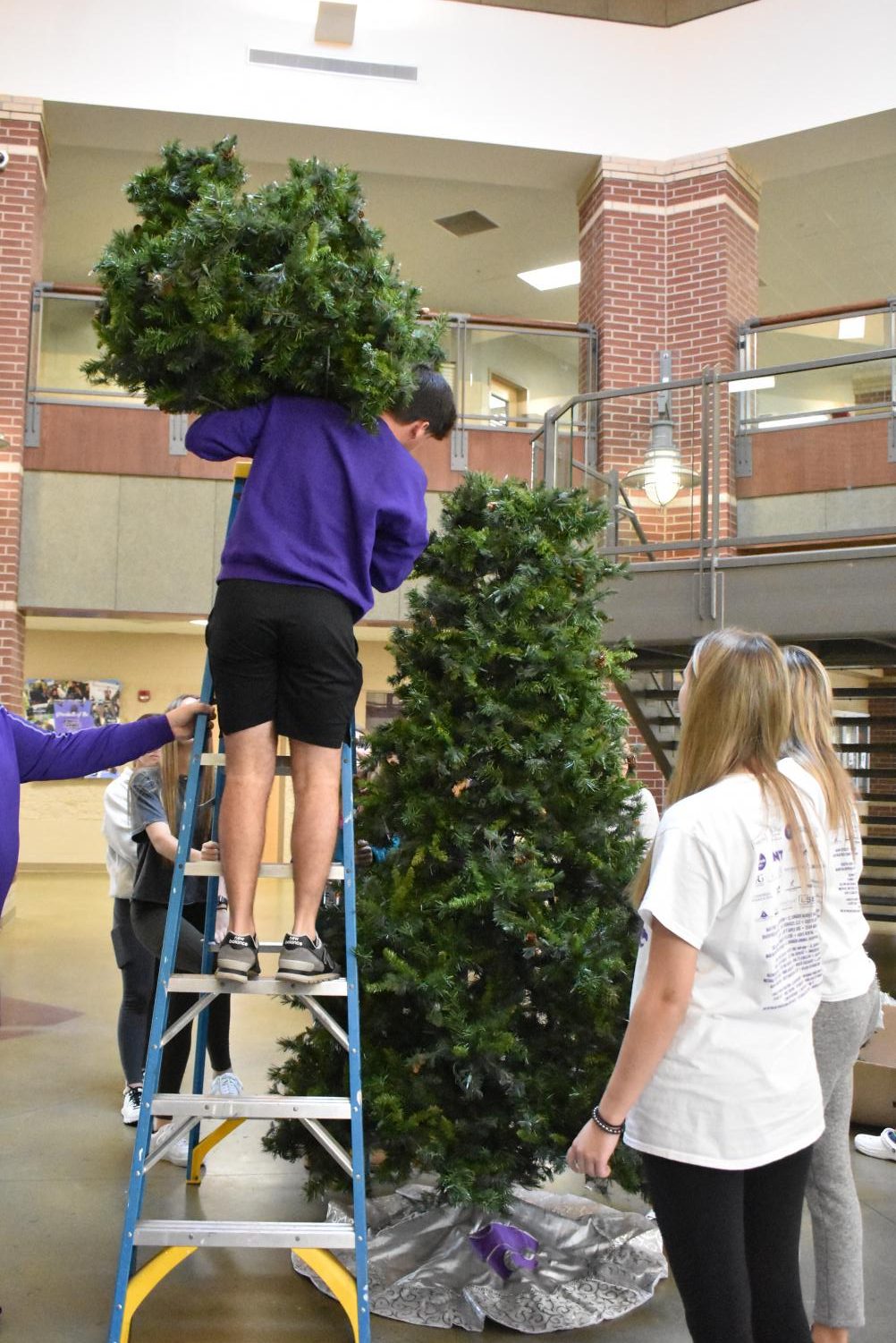 Student Council Decorates The School Christmas Tree