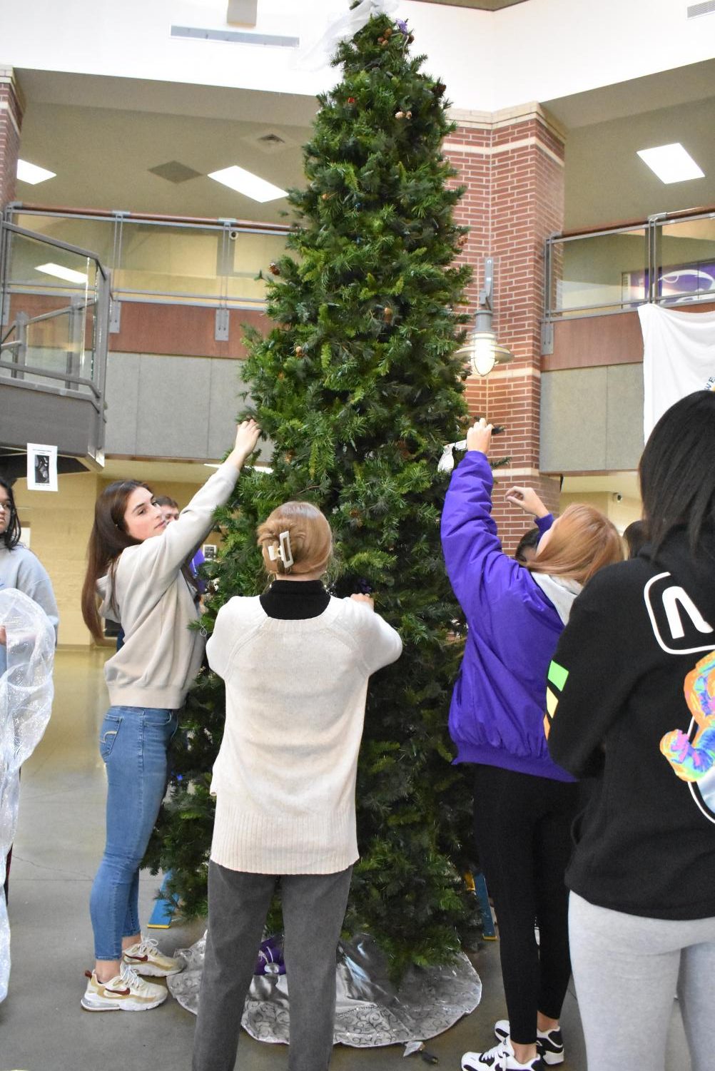 Student Council Decorates The School Christmas Tree