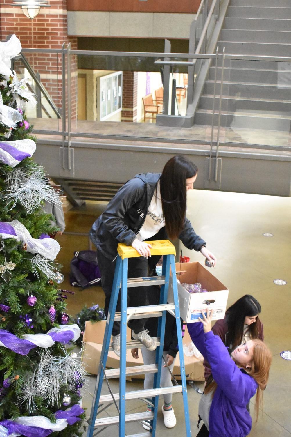 Student Council Decorates The School Christmas Tree